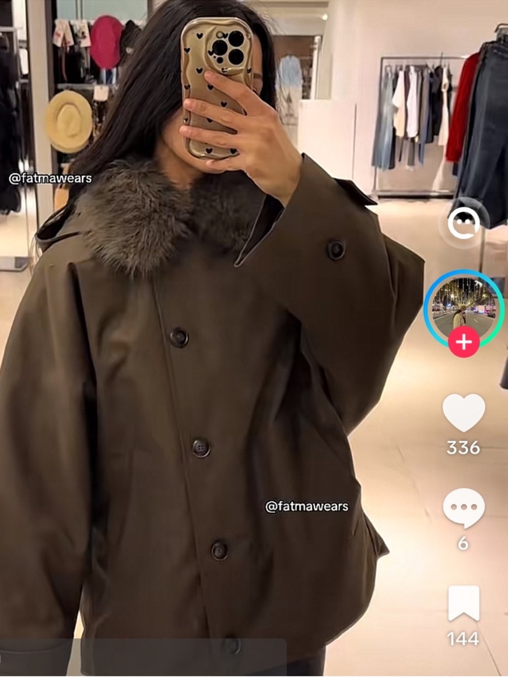 ZARA SHORT TRENCH COAT WITH FAUX FUR COLLAR